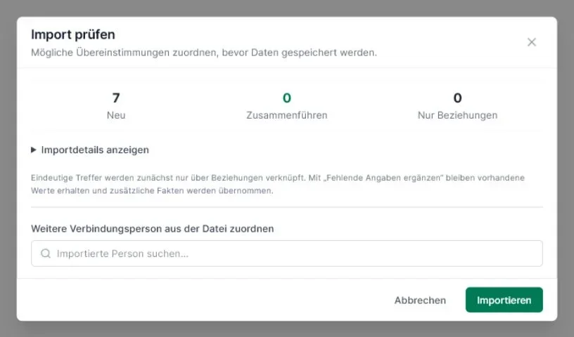 Importprüfung mit sieben neu erkannten Personen