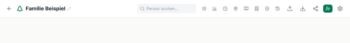 Kopfleiste eines Beispielstammbaums mit der Import-Schaltfläche