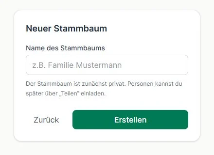 Dialog zum Erstellen eines neuen Stammbaums